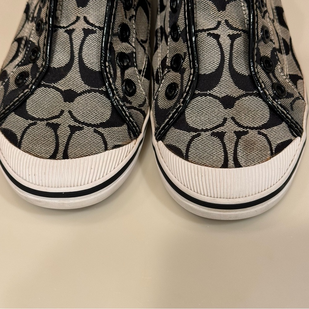 Coach Kira Laceless Slip On Sneakers Jacquard Black White Logo - Picture 14 of 16